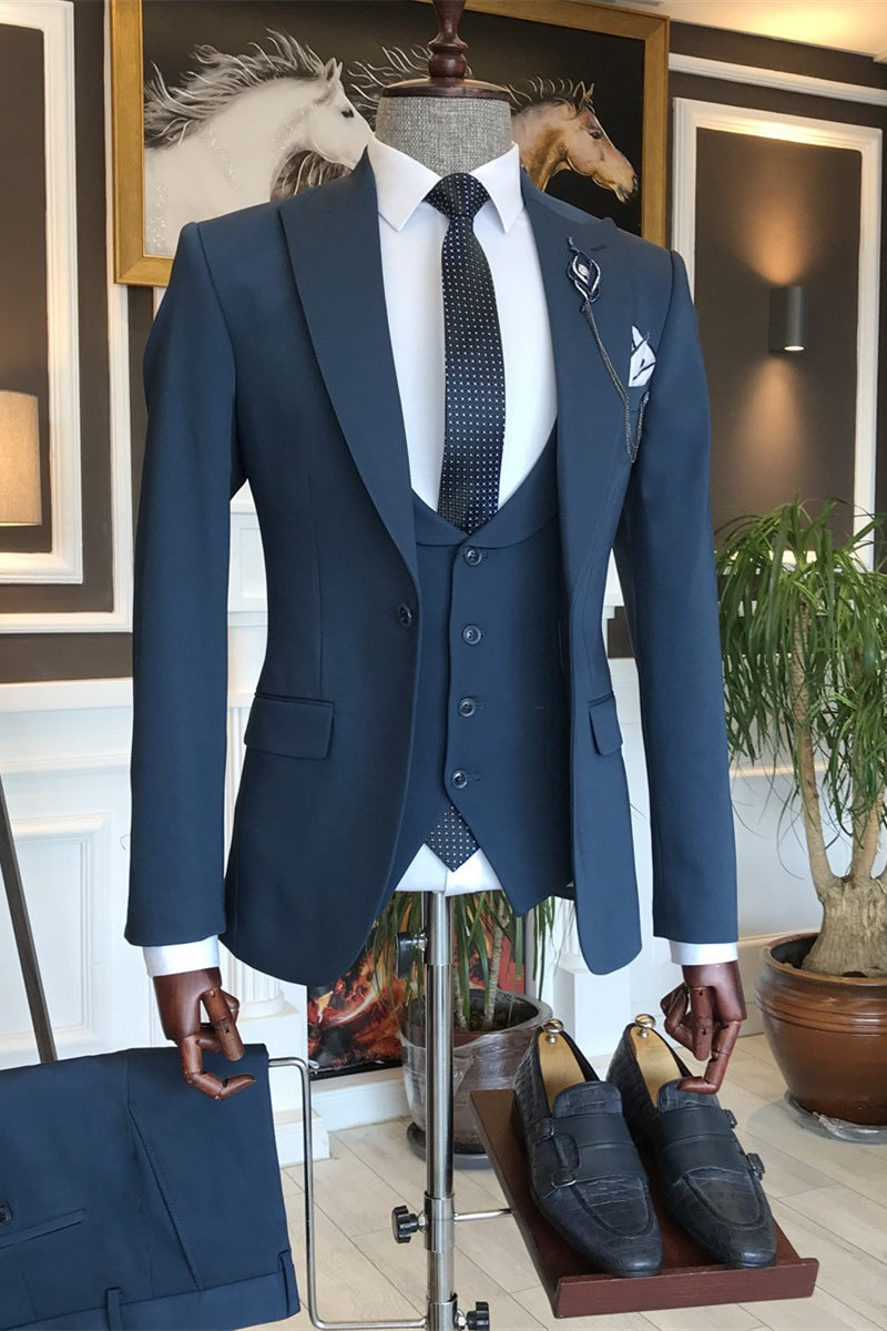Newest Navry Peaked Lapel Three Pieces Men Suits - Perfect For Business-BallBride