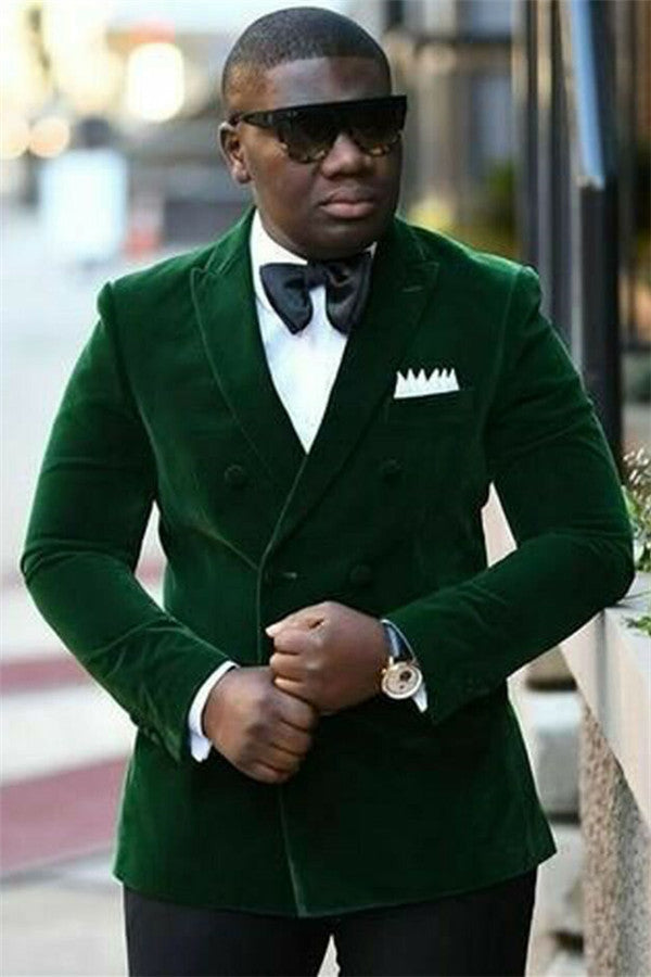 Newest Peaked Lapel Marriage Blazer Suit in Dark Green Velvet with Double Breasted-BallBride