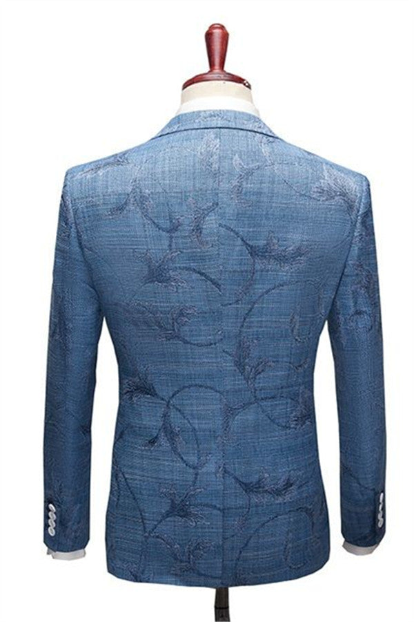 Ocean Blue Designer Suits for Prom - Notched Lapel Print for Men-BallBride