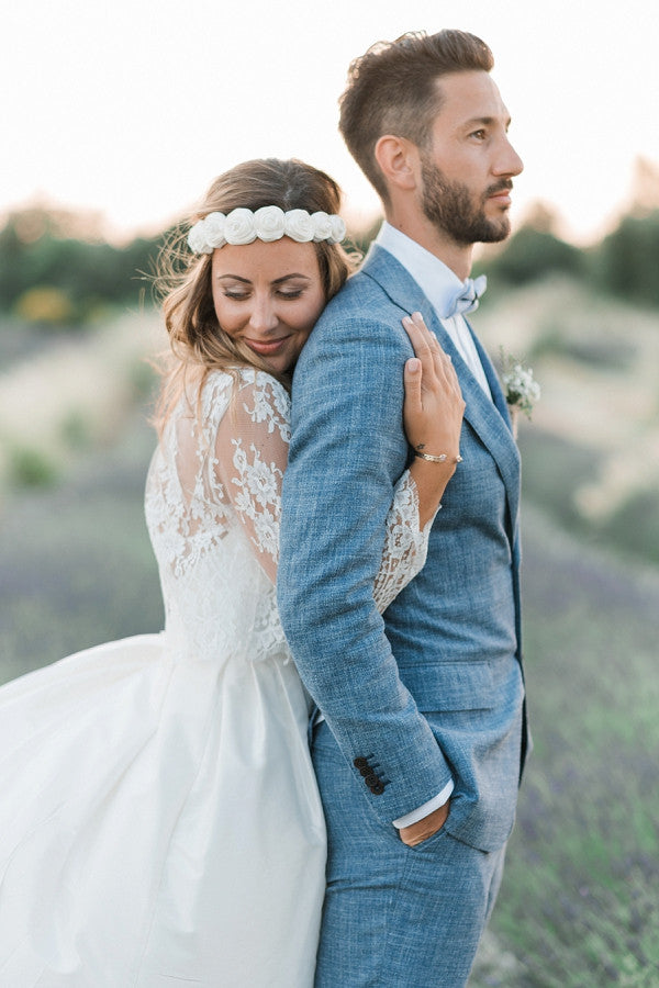 Ocean Blue Linen Groom Suits for Summer Beach Weddings-BallBride