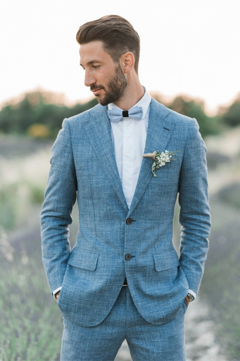 Ocean Blue Linen Groom Suits for Summer Beach Weddings-BallBride