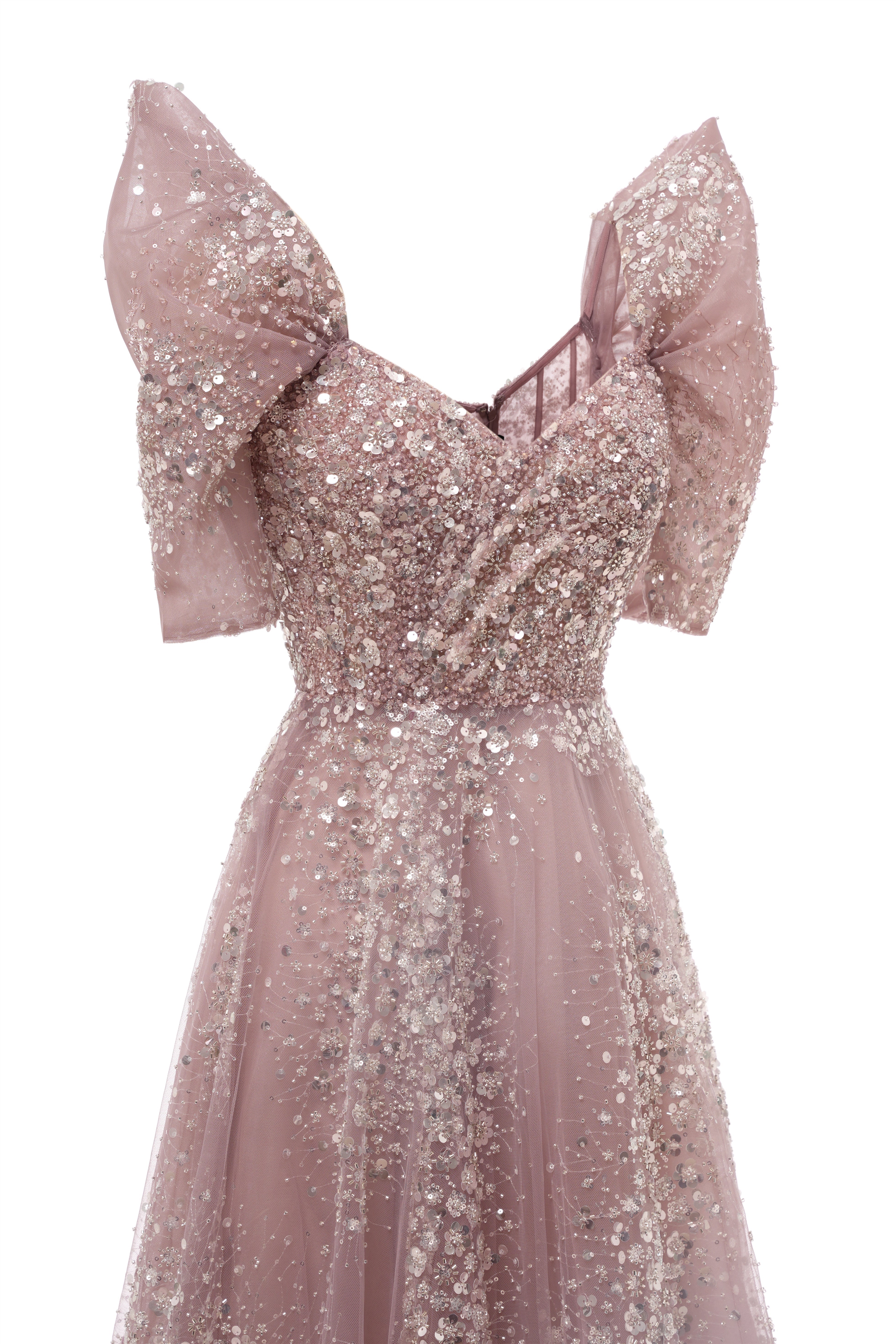 Off the shoulder Dusty Pink A-line Belt Evening Dresses-BallBride
