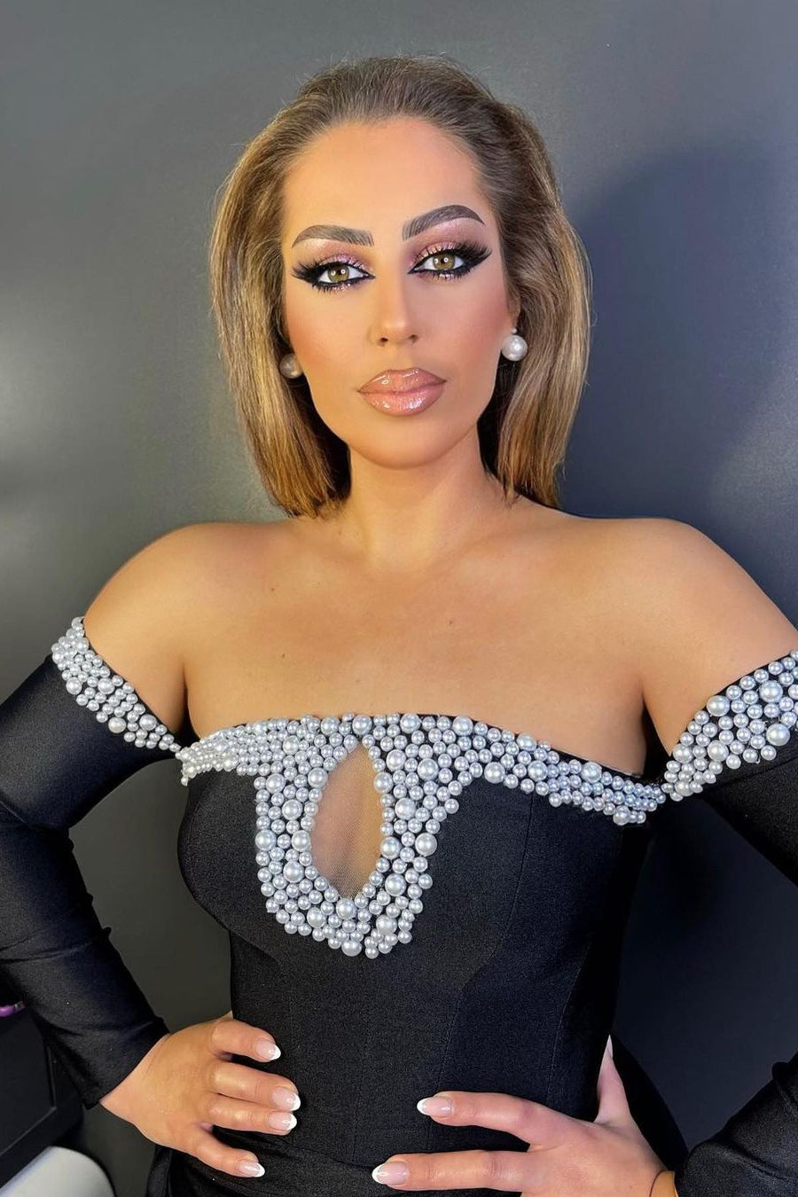 Off The Shoulder Long Sleeve Black Mermaid Prom Dress with Beads-BallBride