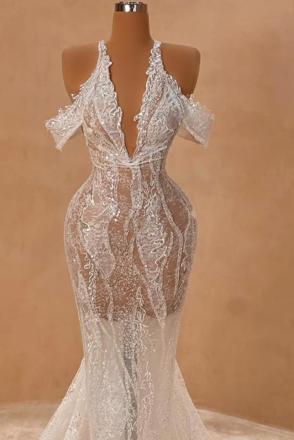 Off The Shoulder Tulle Appliques Mermaid Long Prom Dress-BallBride