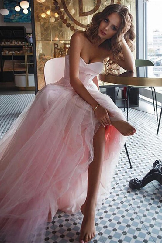 On Sale: Glamorous Pink Sweetheart Prom Dress Tulle Long-BallBride