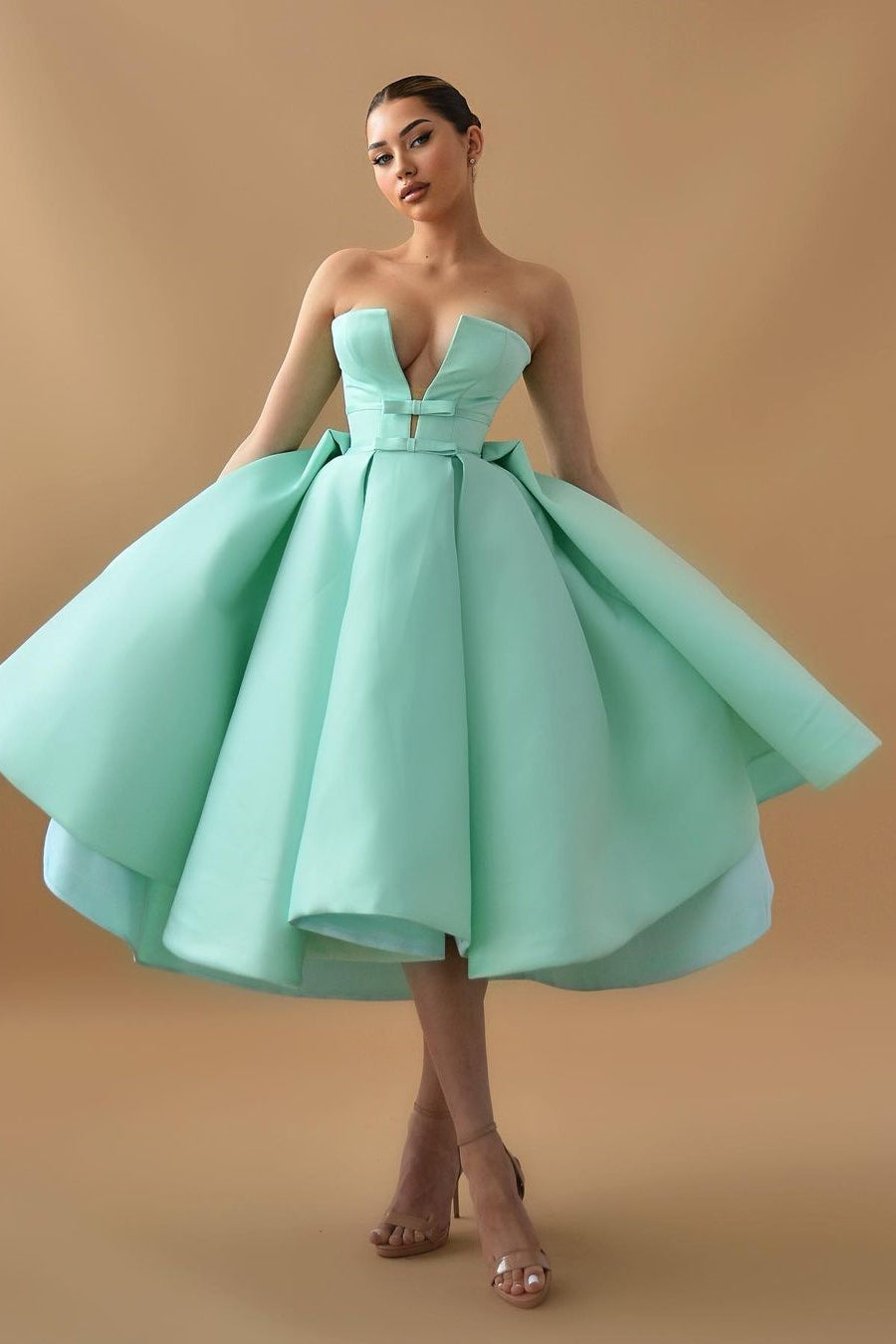 On Sale - Modern Mint Green V-Neck Sleeveless Short Prom Dress Ball Gown-BallBride