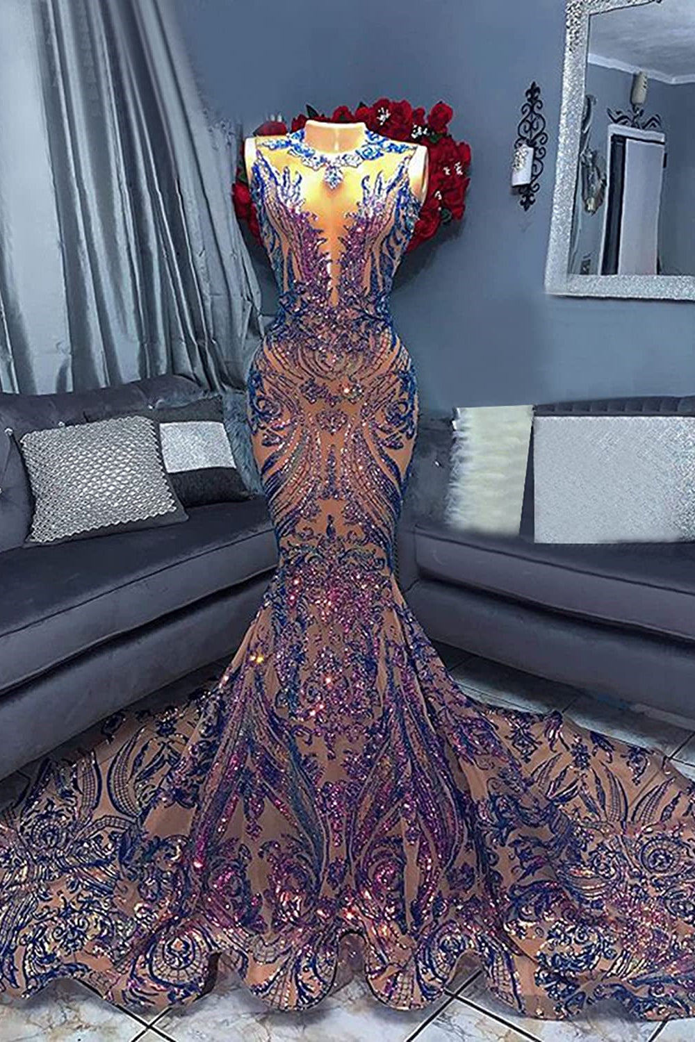 On Sale: Modern Sleeveless Sequins Mermaid Prom Dress-BallBride