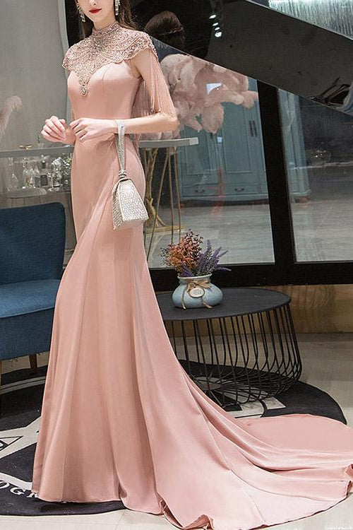 On Sale: Pink Mermaid Evening Dress with Beadings and Tassels-BallBride