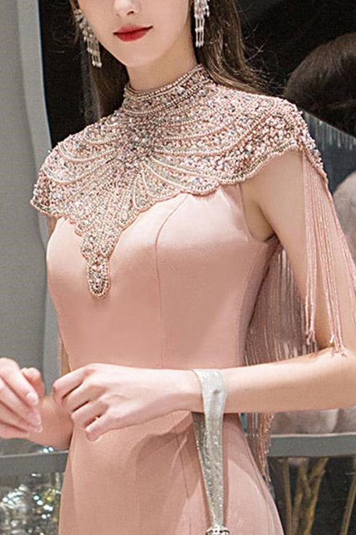 On Sale: Pink Mermaid Evening Dress with Beadings and Tassels-BallBride