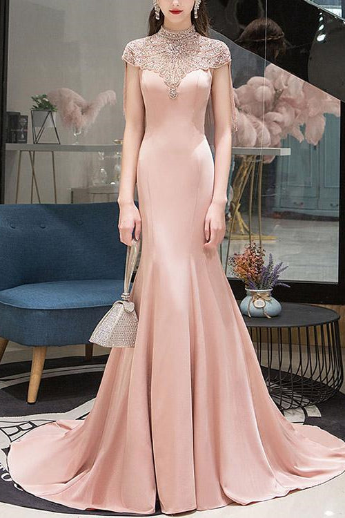 On Sale: Pink Mermaid Evening Dress with Beadings and Tassels-BallBride