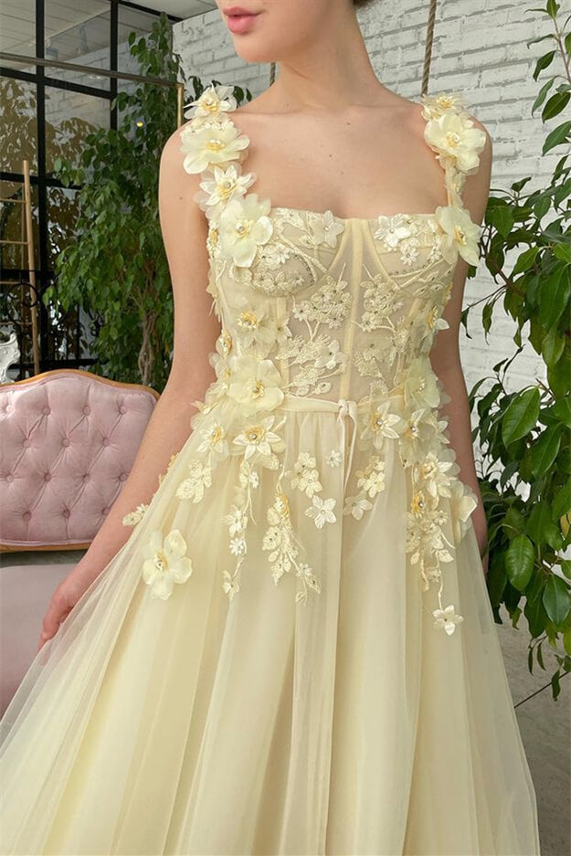 On Sale: Sleeveless Strapless Evening Dress with Mermaid Daffodil Flowers-BallBride