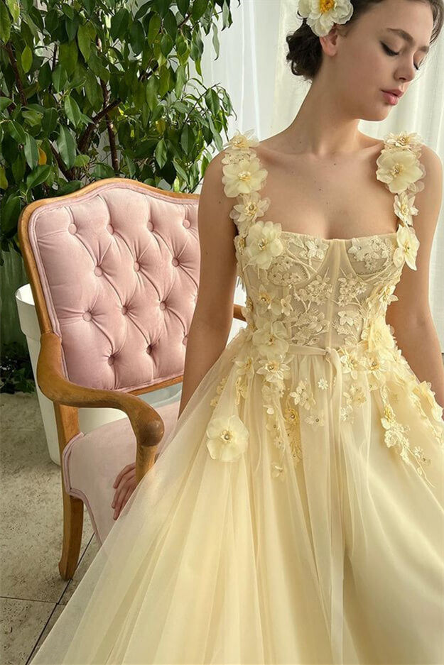 On Sale: Sleeveless Strapless Evening Dress with Mermaid Daffodil Flowers-BallBride