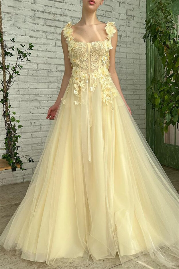 On Sale: Sleeveless Strapless Evening Dress with Mermaid Daffodil Flowers-BallBride