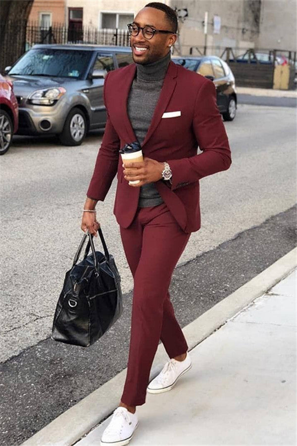 One Button Burgundy Party Suit For Men - Elegant Formal Look Online-BallBride