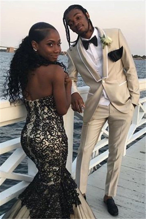 One Button Champagne Tuxedo Suit for Groom - Stylish Shawl Lapel Slim Fit-BallBride