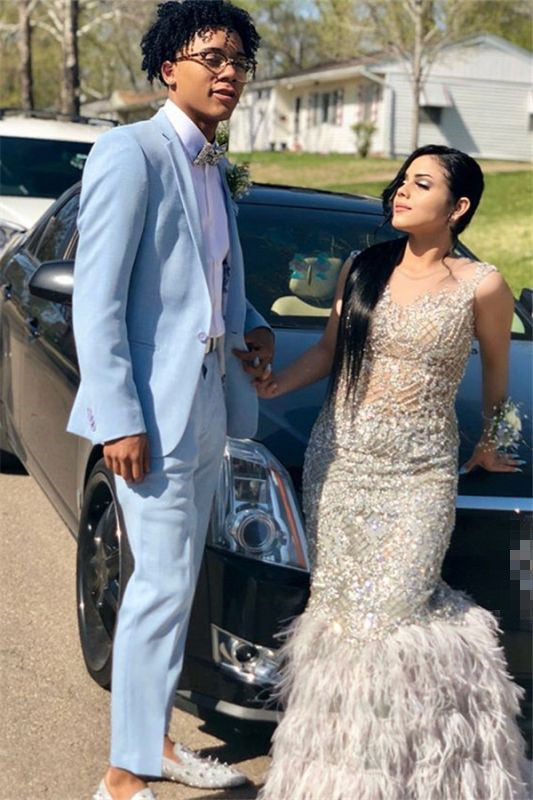 One-Button Prom Suit for Guys - Andrew's Amazing Sky Blue Party Look-BallBride
