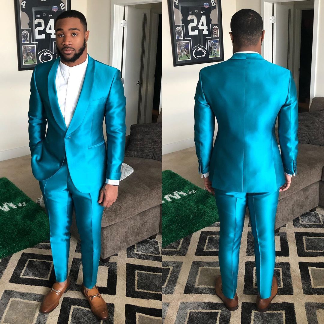 One-Button Reception Suit for Groom, Sparkly Blue with Shawl Lapel-BallBride