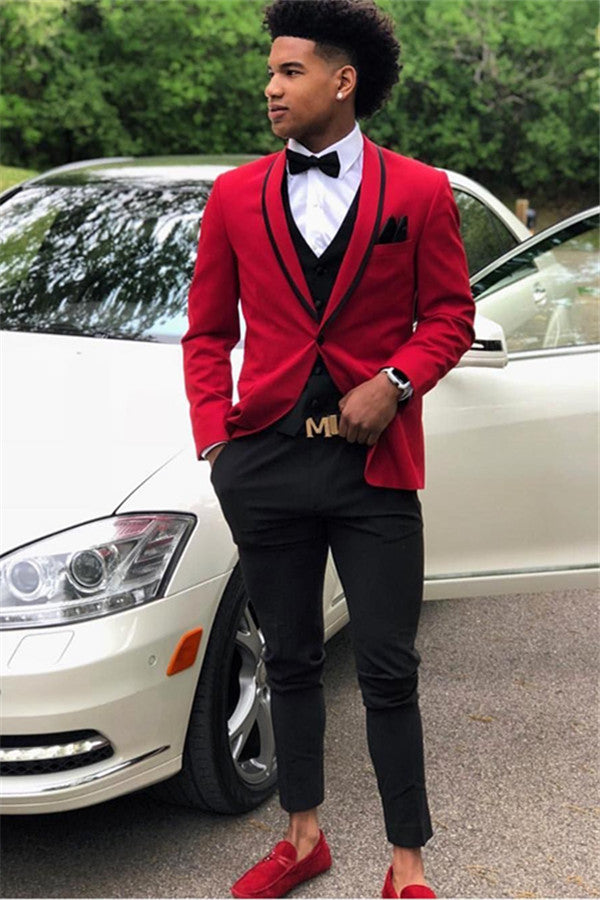 One-Button Red Prom Attire for Guys - Sale-BallBride