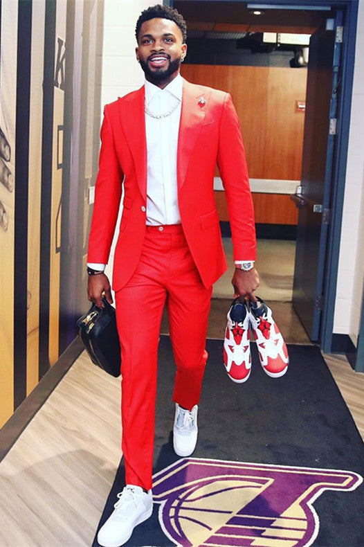 One Button Red Suit - Peaked Lapel for Reception-BallBride