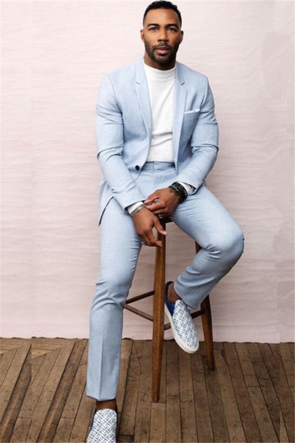 One-Button Sky Blue Bespoke Summer Prom Suit Ideas-BallBride