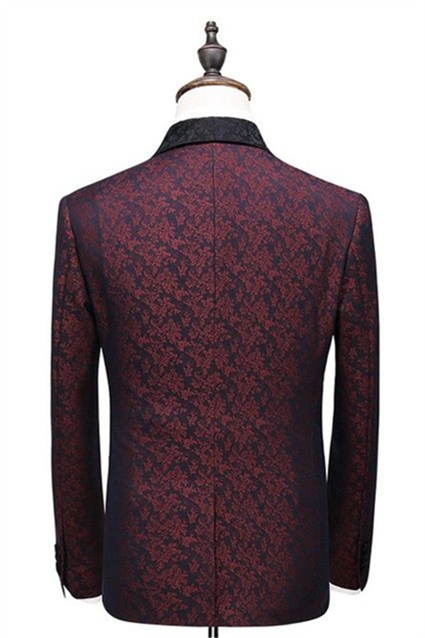 One Button Three Pieces Short Fit Suit with Burgundy Check Design-BallBride