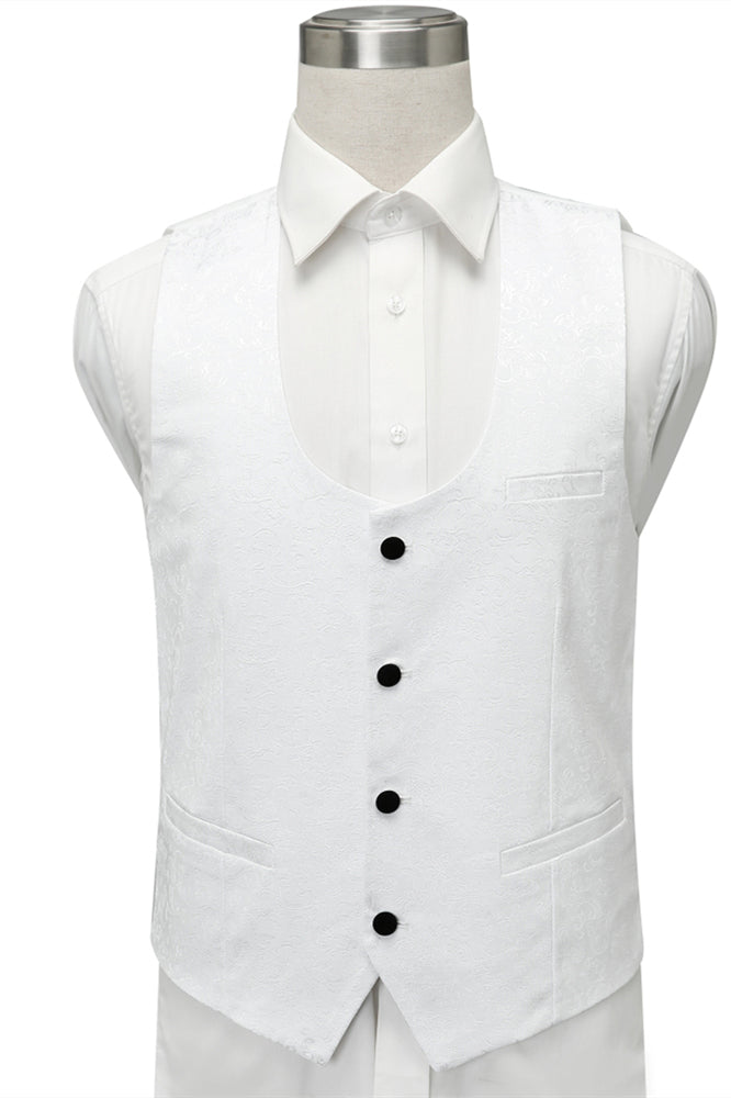 One Button White Jacquard Wedding Tuxedo With Black Lapel-BallBride