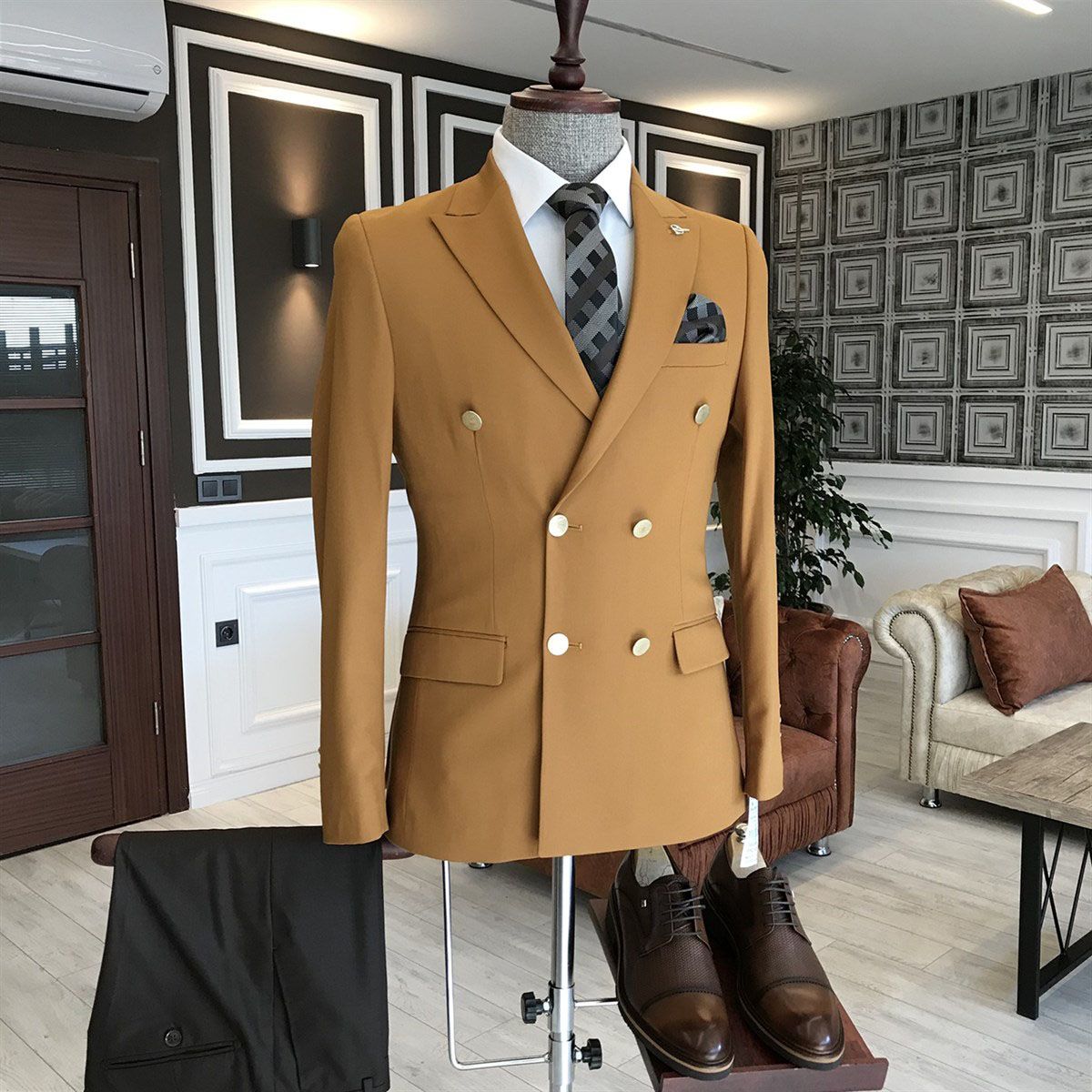 Online Double Breasted Prince Suit - Simple Brown Slim Fit for Prom-BallBride