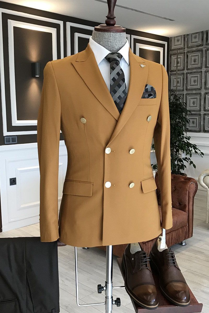 Online Double Breasted Prince Suit - Simple Brown Slim Fit for Prom-BallBride