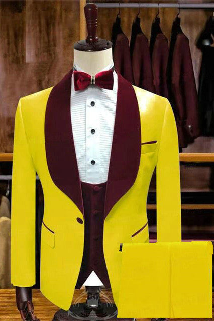 Pedro Yellow One Button Groom Suit with Velvet Lapel-BallBride