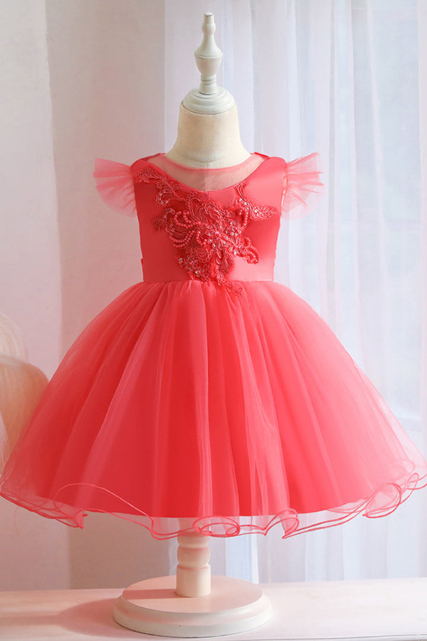 Pink Floral Jewel Ball Gown for Flower Girls with Appliques-BallBride