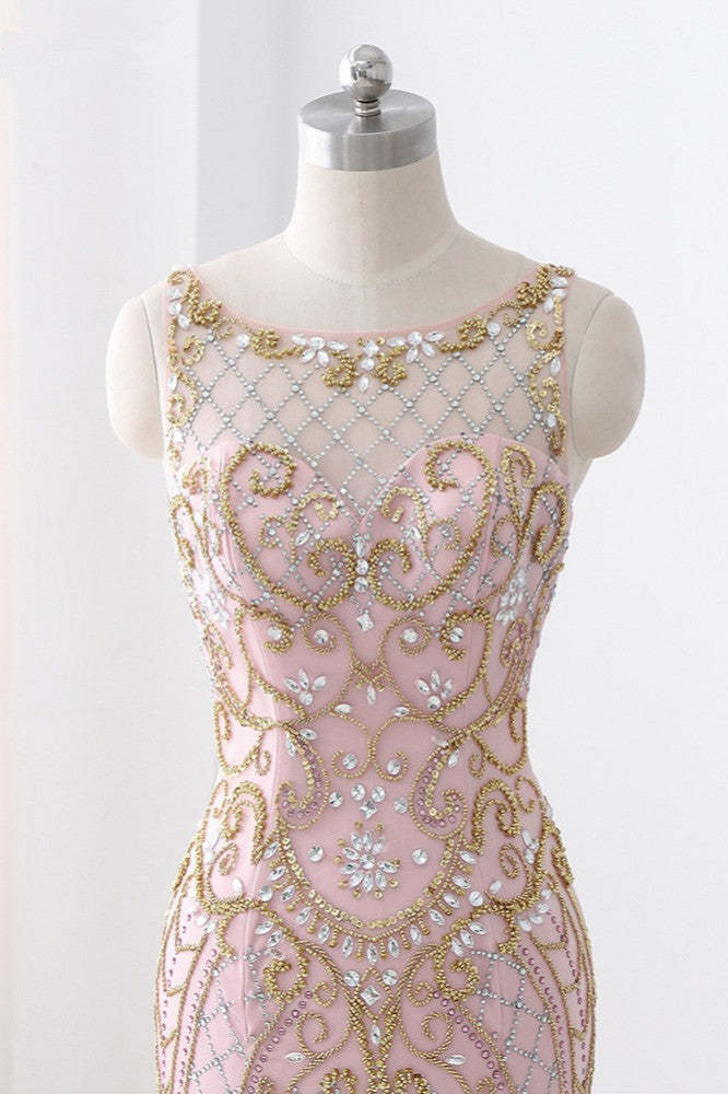 Pink Jewel Sleeveless Prom Dress Mermaid with Beadings and Rhinestone-BallBride
