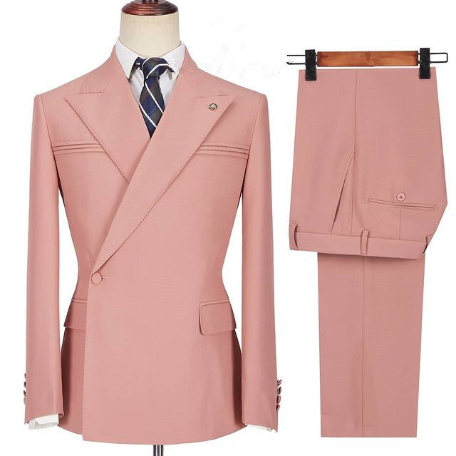 Pink Wedding Blazer for Groom - Best Fitted Peaked Lapel with Ruffles-BallBride