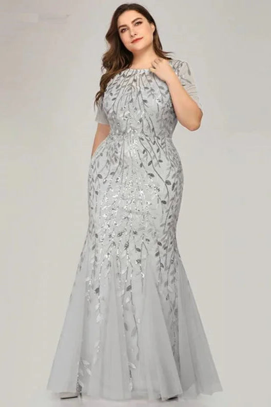 Plus Size Elegant Long Evening Dress With Lace Appliques-BallBride