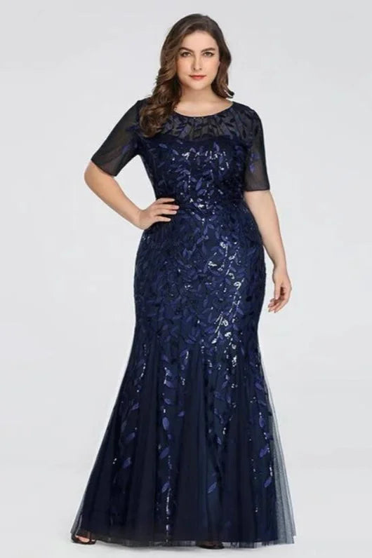 Plus Size Elegant Long Evening Dress With Lace Appliques-BallBride