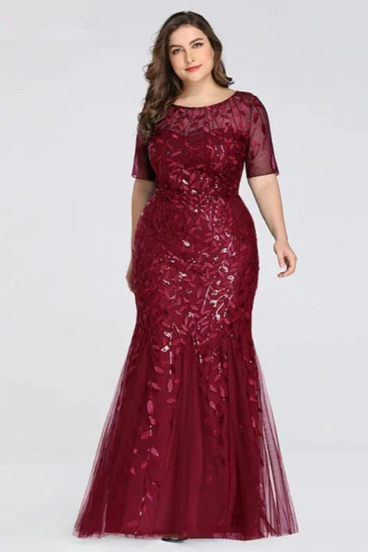 Plus Size Elegant Long Evening Dress With Lace Appliques-BallBride