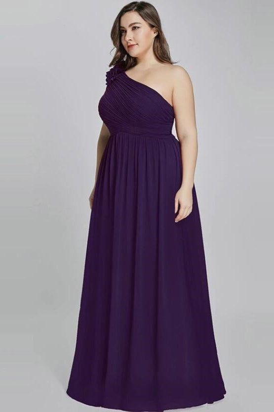 Plus Size One Shoulder Long Chiffon Prom Dresses-BallBride