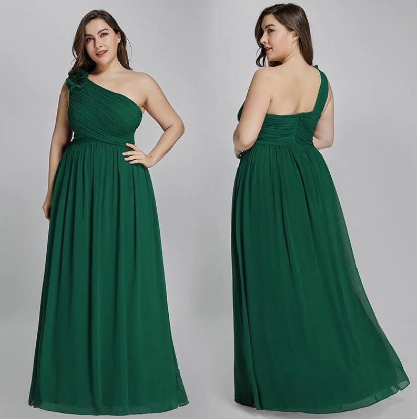 Plus Size One Shoulder Long Chiffon Prom Dresses-BallBride
