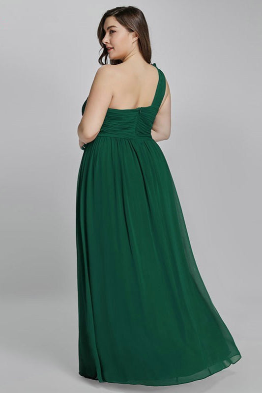 Plus Size One Shoulder Long Chiffon Prom Dresses-BallBride
