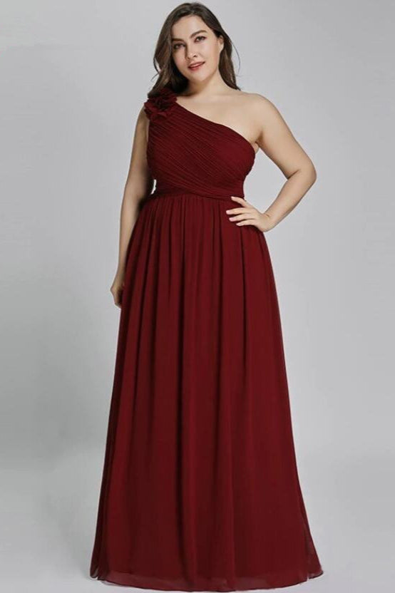 Plus Size One Shoulder Long Chiffon Prom Dresses-BallBride