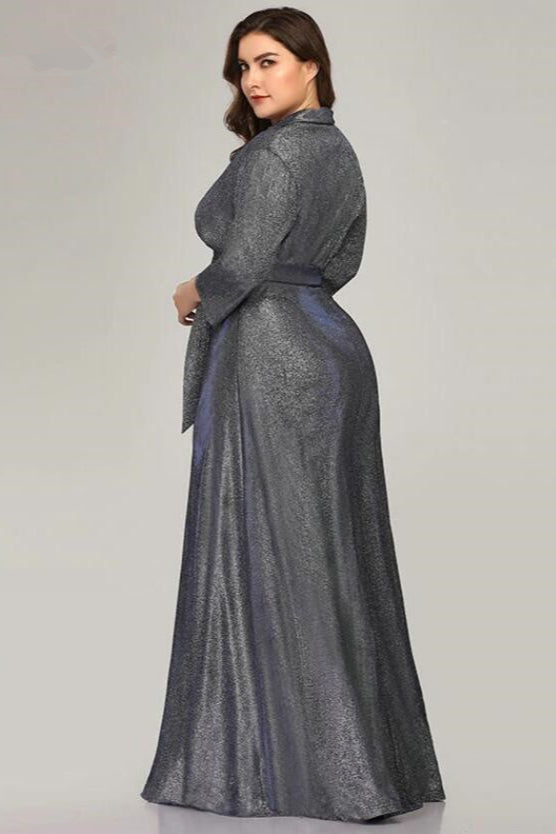 Plus Size V-Neck Evening Gowns - Sparkle Mother Of The Bride Dresses Long Sleeve-BallBride