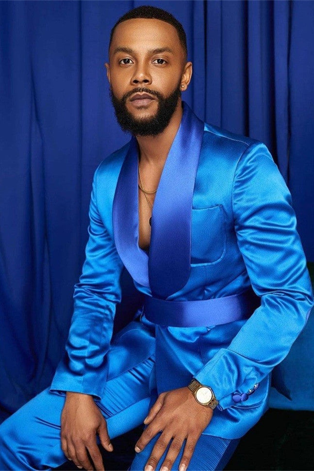 Popular Blue Groom and Groomsman Suits with Shawl Lapel-BallBride