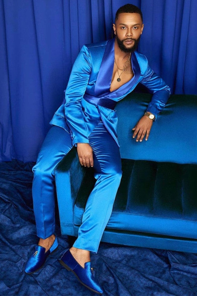 Popular Blue Groom and Groomsman Suits with Shawl Lapel-BallBride