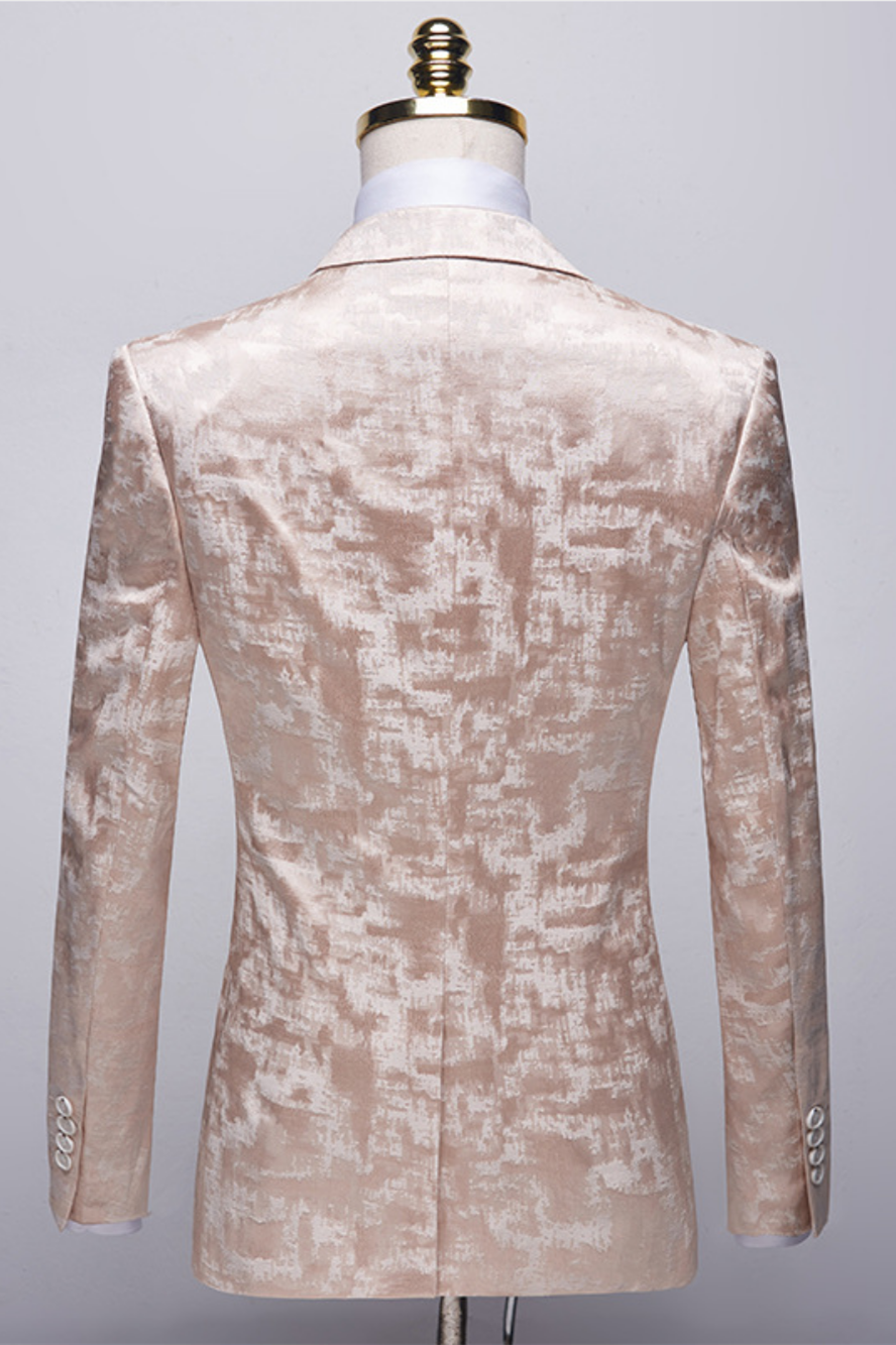 Popular Printed Prom Outfits for Guys in Champagne Pink with Notched Lapel-BallBride