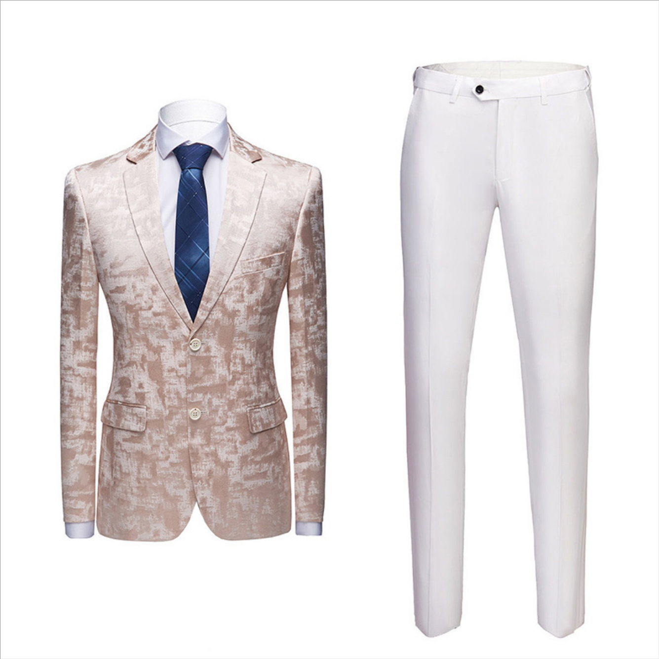 Popular Printed Prom Outfits for Guys in Champagne Pink with Notched Lapel-BallBride