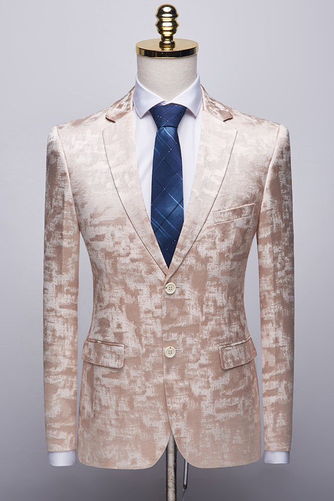 Popular Printed Prom Outfits for Guys in Champagne Pink with Notched Lapel-BallBride
