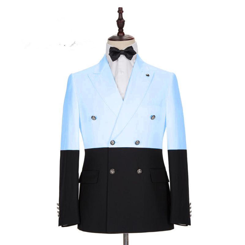 Popular Sky Blue Double Breasted Groomsmen Tuxedos with Peaked Lapel-BallBride