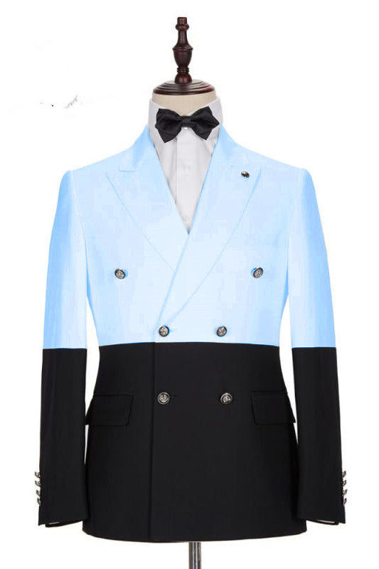 Popular Sky Blue Double Breasted Groomsmen Tuxedos with Peaked Lapel-BallBride