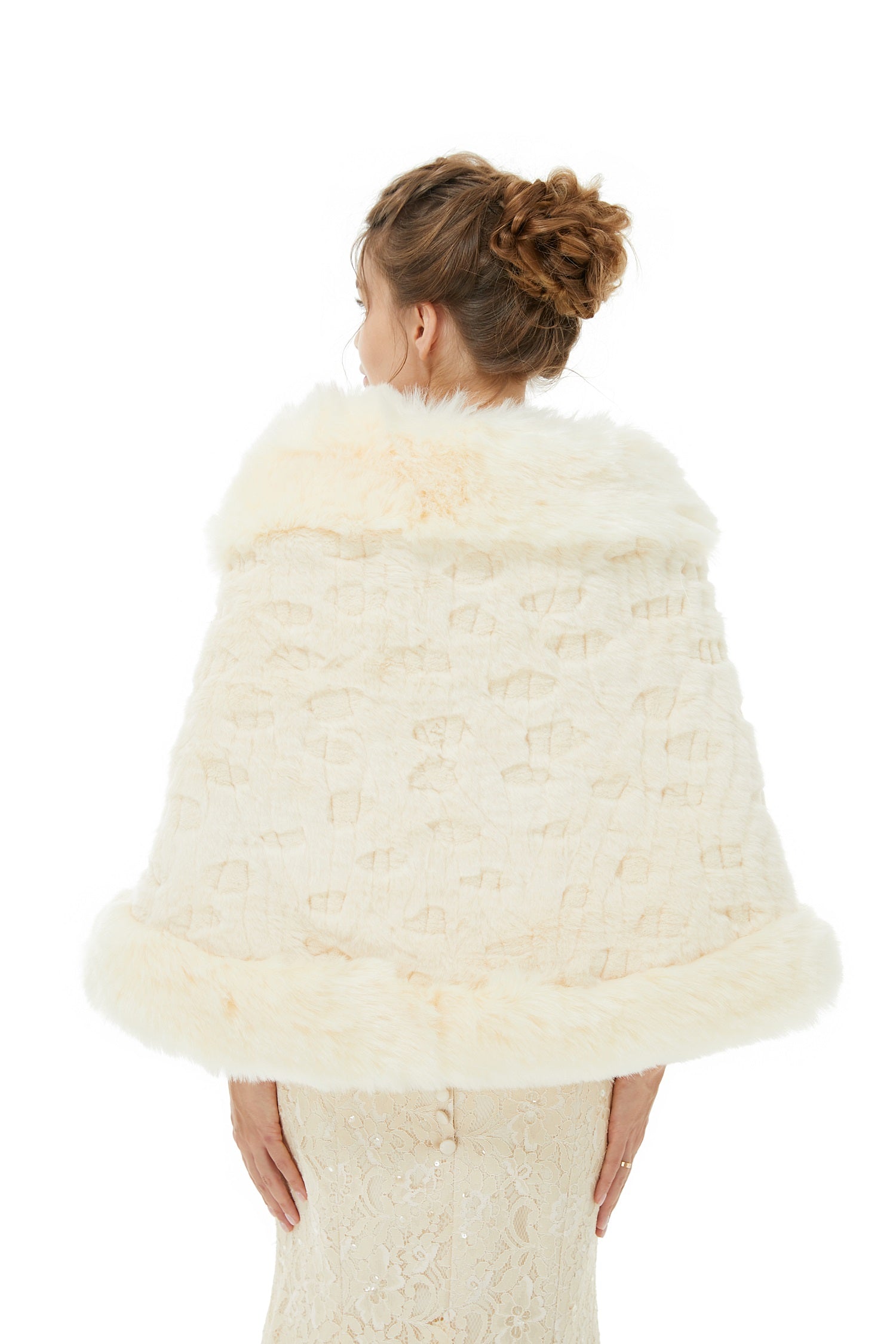 Pretty Champagne Faux Fur Wrap Wedding Shawl for the Bride-BallBride