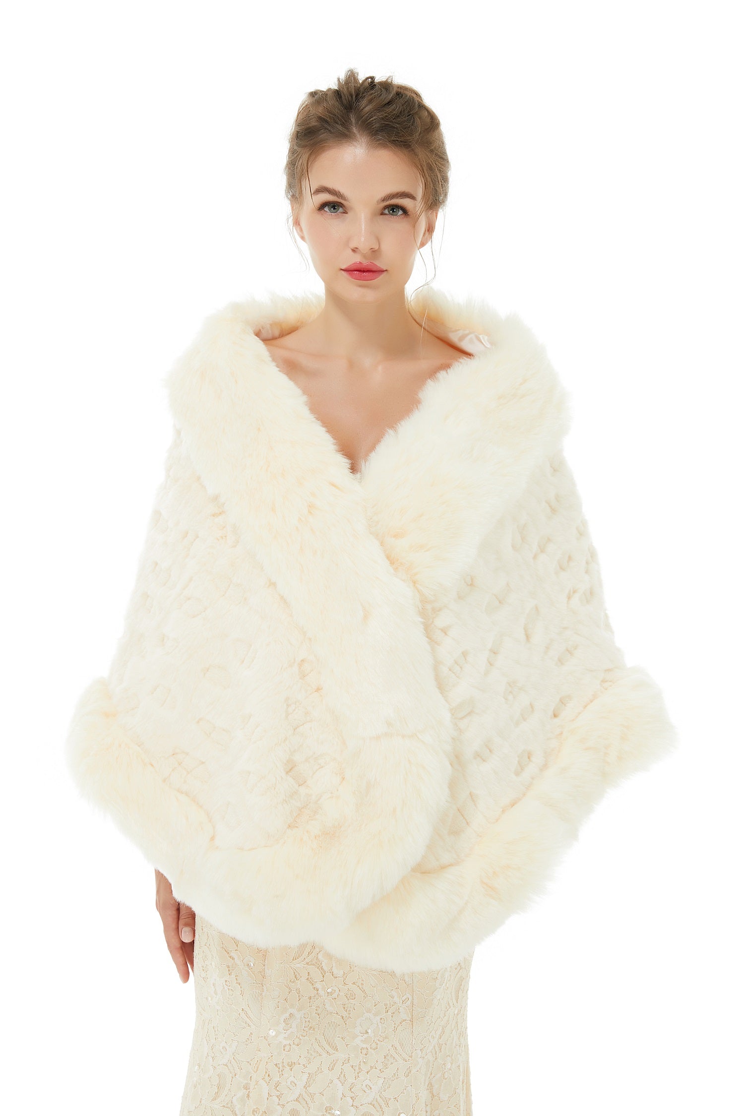 Pretty Champagne Faux Fur Wrap Wedding Shawl for the Bride-BallBride