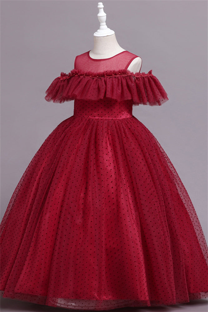 Pretty Dusty Pink Tulle Flower Girl Dress with Long Ruffle Sleeves and Spot-BallBride